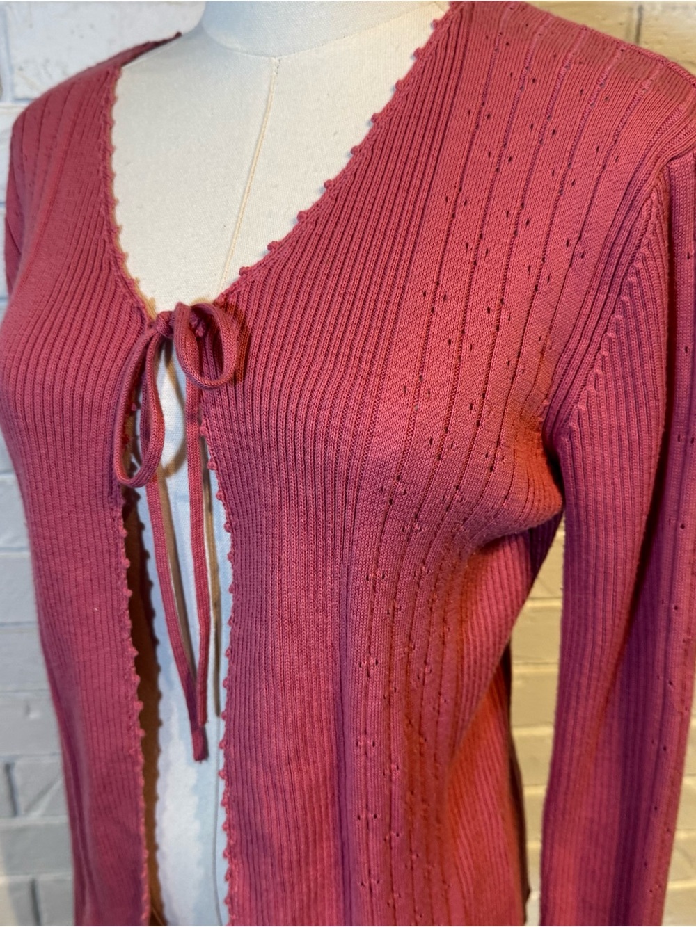 Vintage Y2K Tangents Pink Tie Front Cardigan Sweater Womens M - Picture 2 of 8